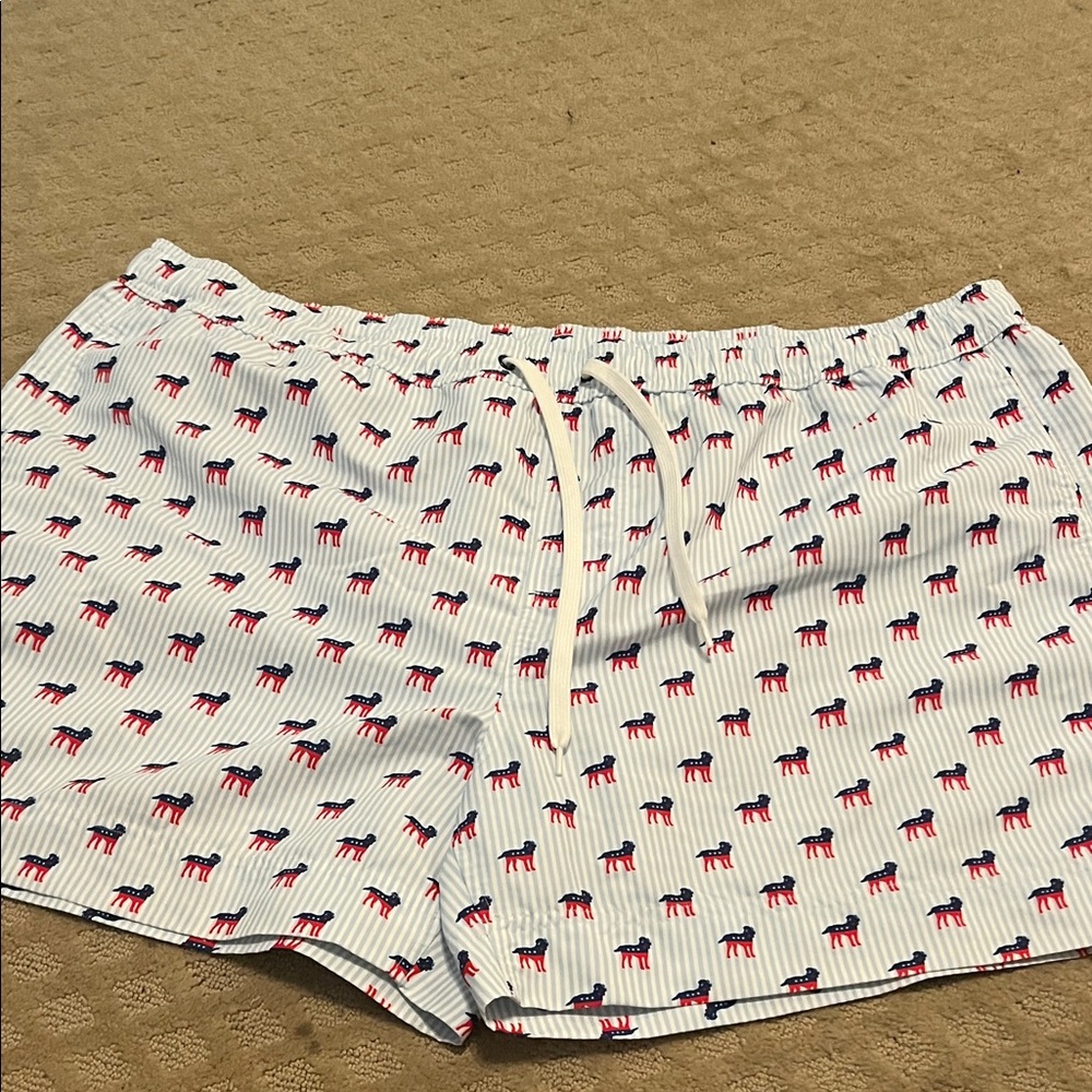 Southern Proper White Shorts with Red and Blue Pattern